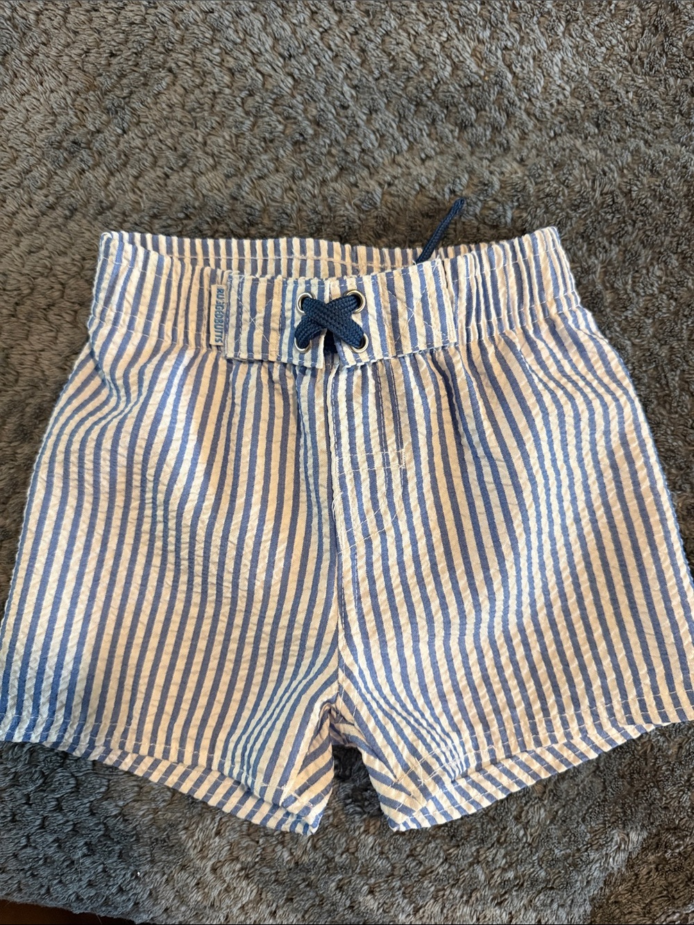 Blue and White Striped Kids Swim Trunks